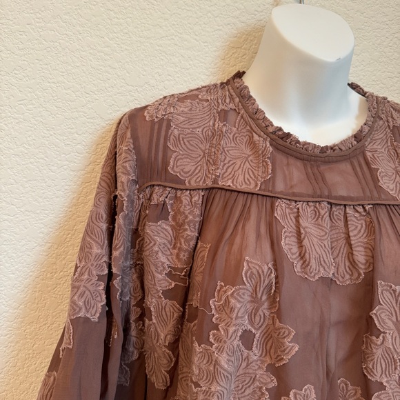 37 ARITZIA Wilfred Lourdes Mauve Boho Victorian Floral Appliqué Blouse Sz Large - Picture 13 of 15